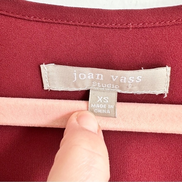 Joan Vass V Neck Balloon Sleeve Flowy Blouson Poplin Blouse burgundy Crimson XS - Picture 4 of 5